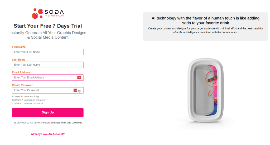 How to create an account on SodaMarketing.AI